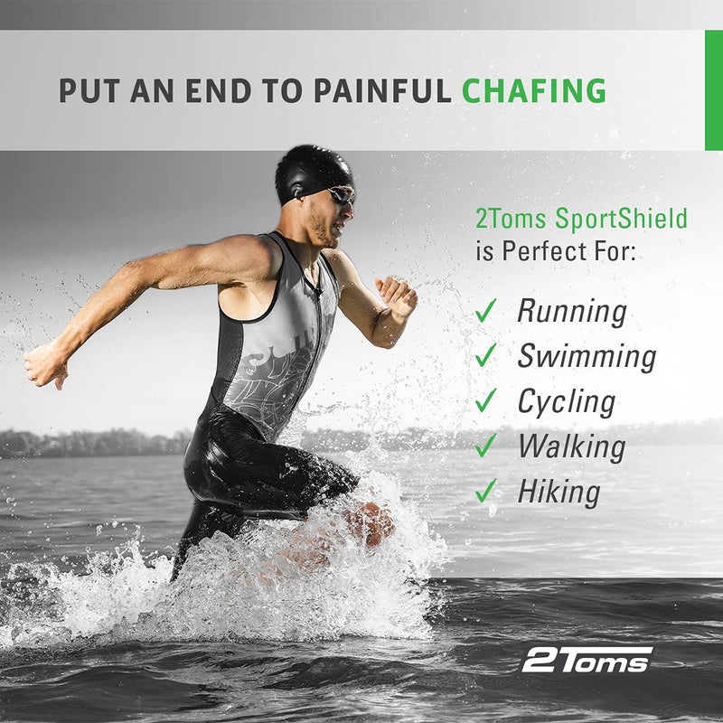 2Toms SportShield, Original Formula, All-Day Anti Chafe and Blister Prevention, Waterproof Protection from Chafing and Skin Irritation, Combo Pack, 1.5 Ounce Bottle & 6 Single Use Towelettes - Image 5